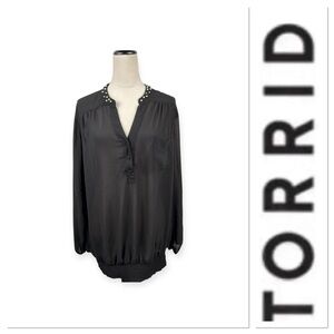 Torrid black semi sheer top with embellished neckline size 3-3X/22-24